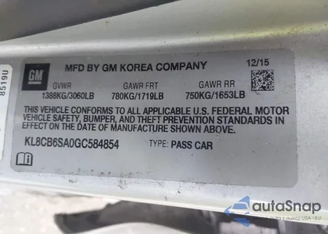 2016 Chevrolet Spark Ls Cvt from USA, damaged, VIN KL8CB6SA0GC584854